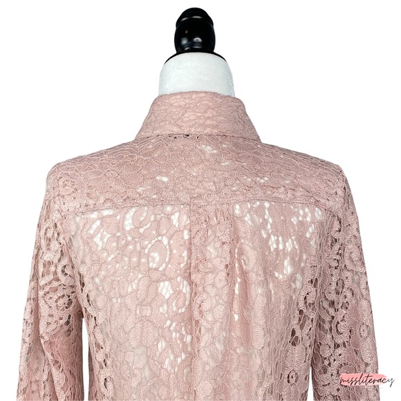 Halogen x Atlantic-Pacific Nordstrom Women’s Blush Pink Sheer Floral Lace Blouse - Picture 10 of 15